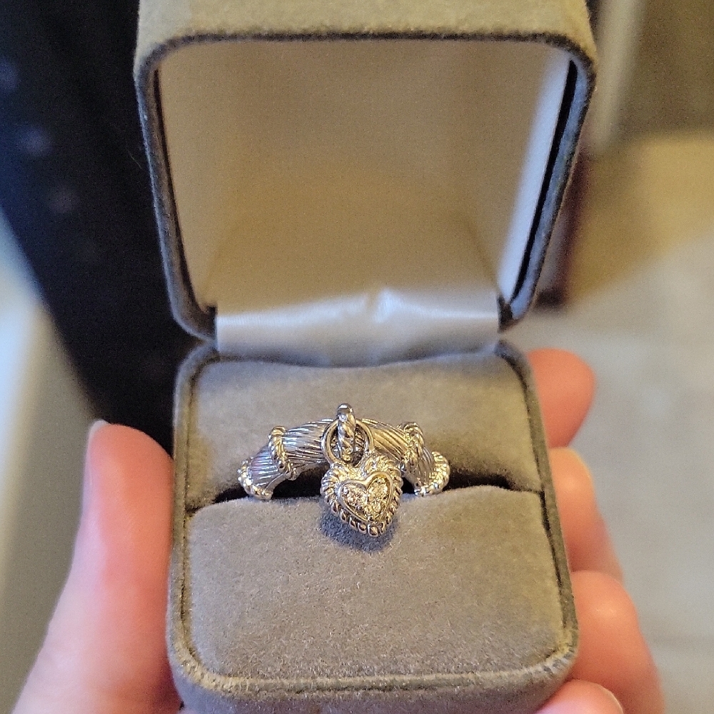 Judith Ripka Silver Ring W/ Heart Charm